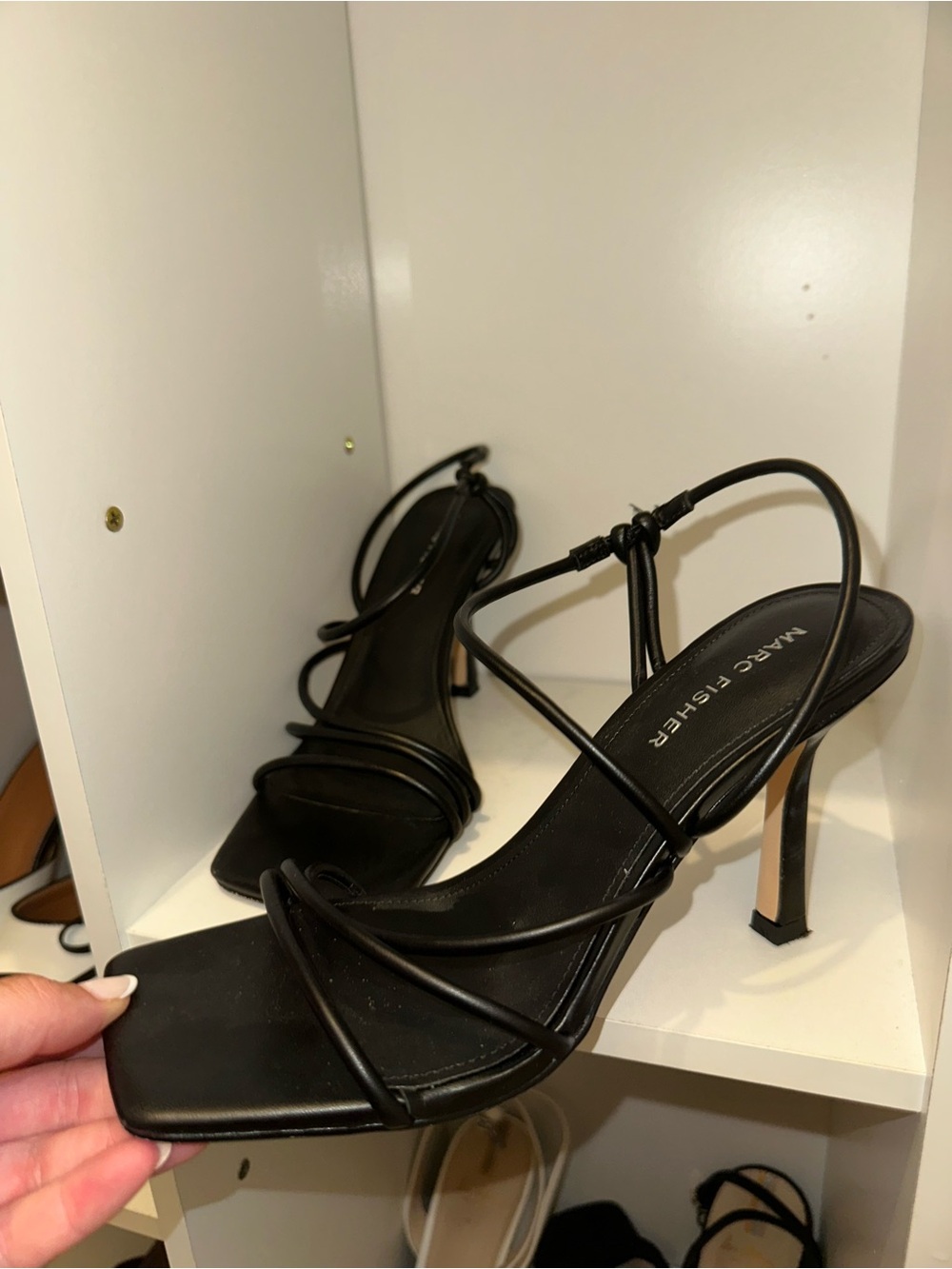 Marc Fisher Black Strappy Square-Toe Heeled Sandals